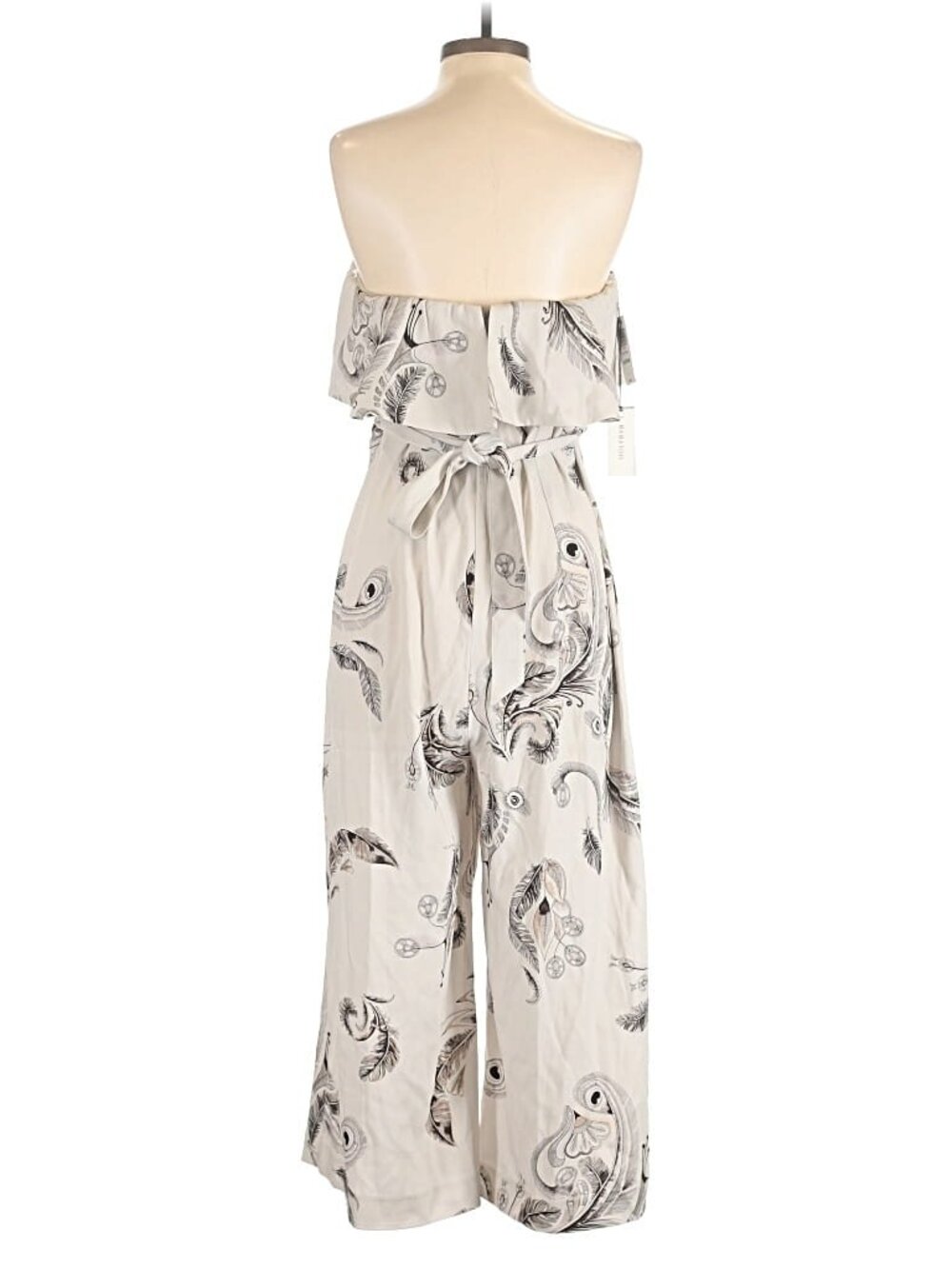 Babaton Strapless Ruffle Wide Leg Jumpsuit Floral Paisley Ivory Size 8 - Picture 4 of 6